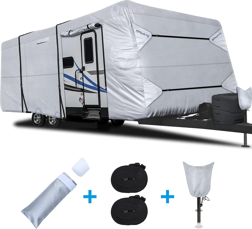 Rip-Stop RV Cover Windproof Waterproof Travel Trailer Cover Fits 18'1" - 20' Long with Gutter Covers X86712