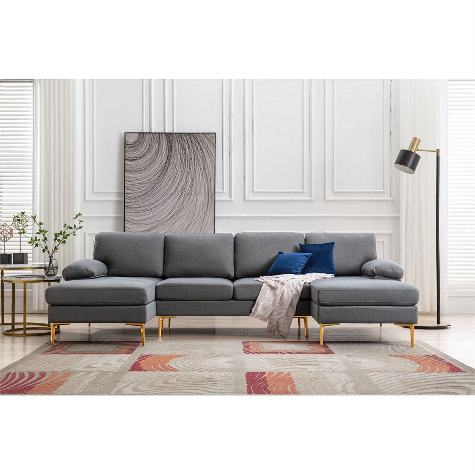 Gray Fabric Linen Blend Sectional Sofa with Chaise J728697