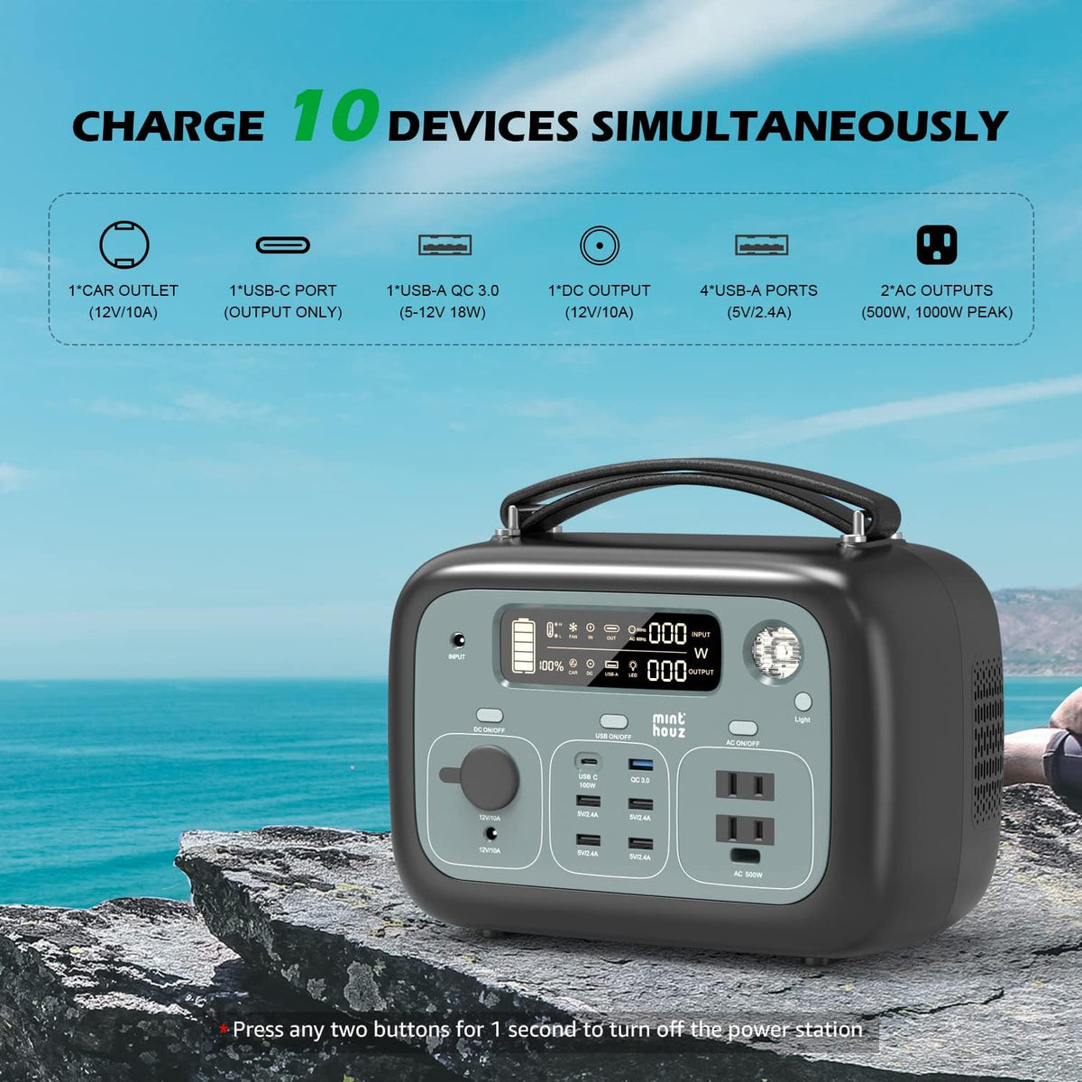500W Portable Power Station 505Wh Solar Generator with AC Outlets K218406